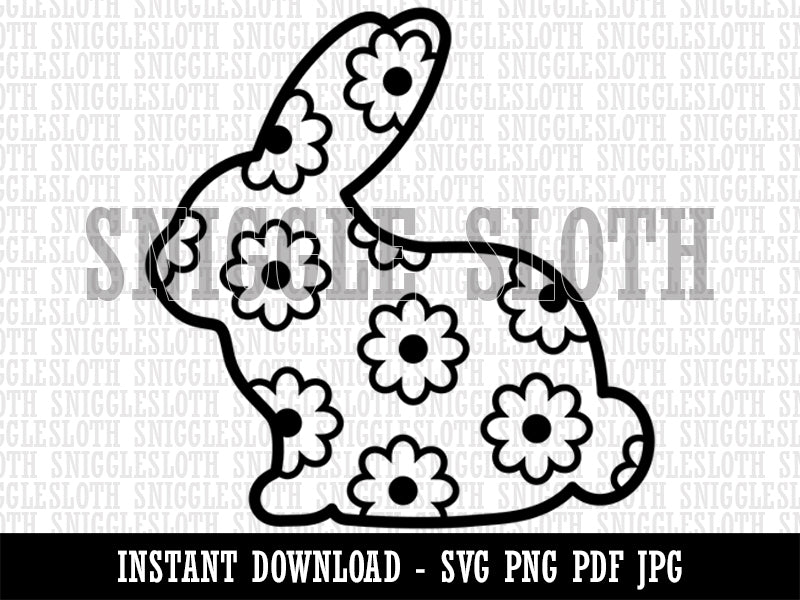 Bunny Side Profile Pattern Flowers Easter  Clipart Digital Download SVG PNG JPG PDF Cut Files