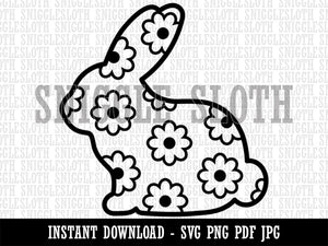 Bunny Side Profile Pattern Flowers Easter  Clipart Digital Download SVG PNG JPG PDF Cut Files