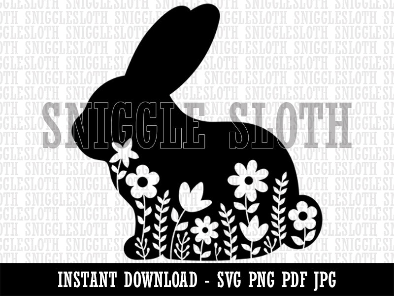 Floral Bunny Easter  Clipart Digital Download SVG PNG JPG PDF Cut Files