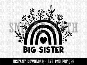 Big Sister Bohemian Floral Rainbow  Clipart Digital Download SVG PNG JPG PDF Cut Files
