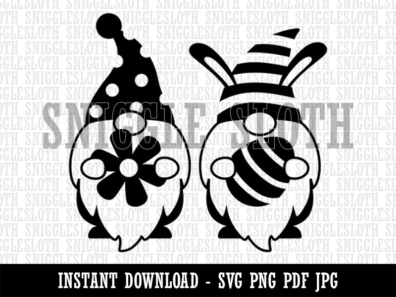 Pair of Easter Day Gnomes Egg Flower Spring  Clipart Digital Download SVG PNG JPG PDF Cut Files