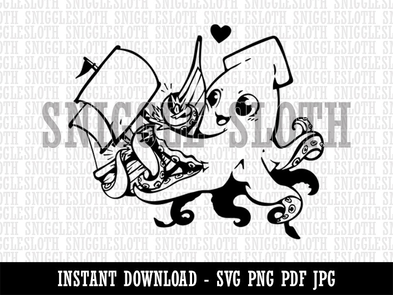 Adorable Sweet Kraken Squid Sea Monster Hug Ship  Clipart Digital Download SVG PNG JPG PDF Cut Files