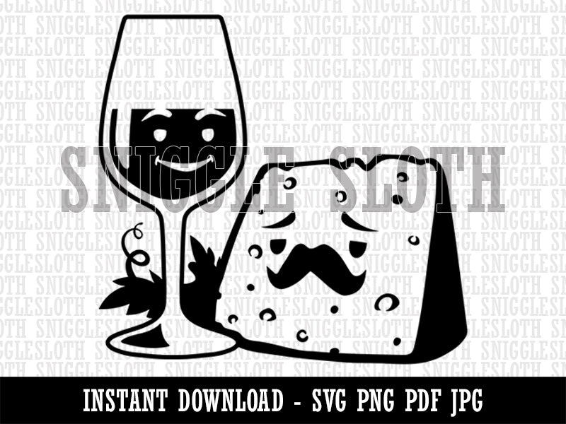 Wine Glass and Cheese Perfect Pair  Clipart Digital Download SVG PNG JPG PDF Cut Files