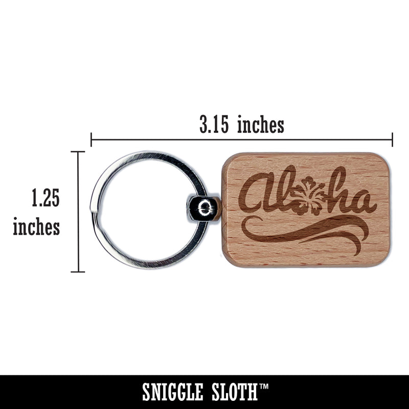 Aloha with Hibiscus Flower Hawaii Engraved Wood Rectangle Keychain Tag Charm