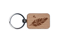 Artsy Boho Bohemian Feather Engraved Wood Rectangle Keychain Tag Charm