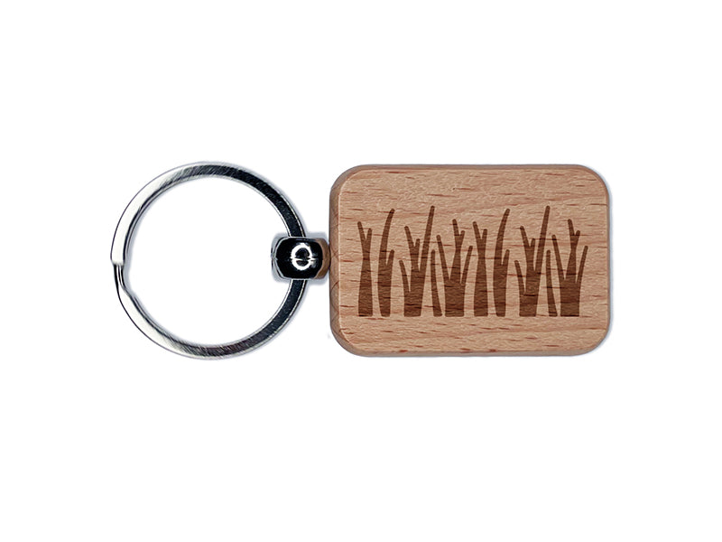 Blades of Grass Lawn Engraved Wood Rectangle Keychain Tag Charm