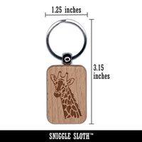 Giraffe Face Engraved Wood Rectangle Keychain Tag Charm