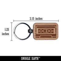 Classic Cassette Mix Tape Music Stereo Engraved Wood Rectangle Keychain Tag Charm