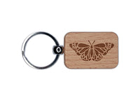 Delicate Detailed Butterfly Spring Summer Nature Monarch Engraved Wood Rectangle Keychain Tag Charm