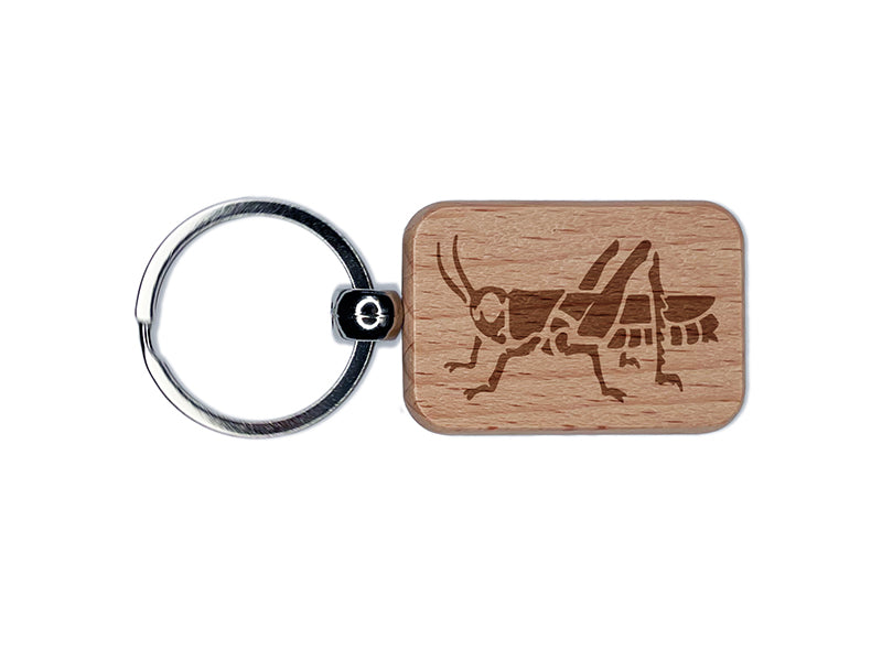 Grasshopper Locust Insect Bug Engraved Wood Rectangle Keychain Tag Charm