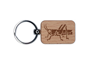 Grasshopper Locust Insect Bug Engraved Wood Rectangle Keychain Tag Charm