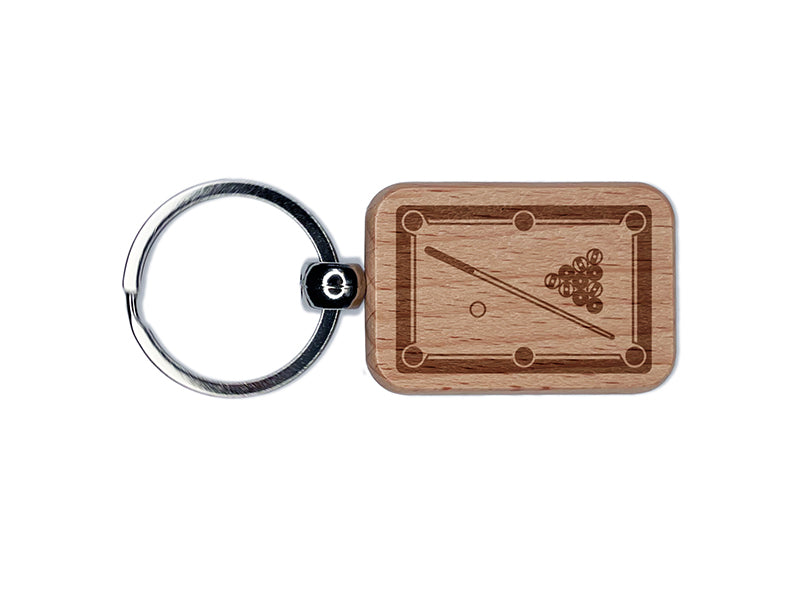 Billiard Pool Table Engraved Wood Rectangle Keychain Tag Charm