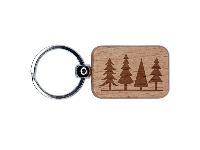 Group of Christmas Trees Engraved Wood Rectangle Keychain Tag Charm