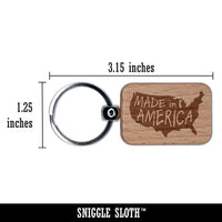 Made in America USA Silhouette Engraved Wood Rectangle Keychain Tag Charm