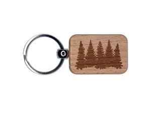 Pine Tree Forest Engraved Wood Rectangle Keychain Tag Charm
