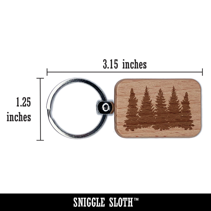 Pine Tree Forest Engraved Wood Rectangle Keychain Tag Charm