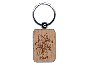 Basil Herb Label Plant Engraved Wood Rectangle Keychain Tag Charm