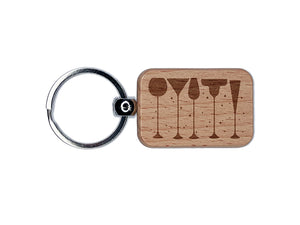 Cocktail Glasses Silhouette Happy Hour Engraved Wood Rectangle Keychain Tag Charm