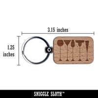 Cocktail Glasses Silhouette Happy Hour Engraved Wood Rectangle Keychain Tag Charm