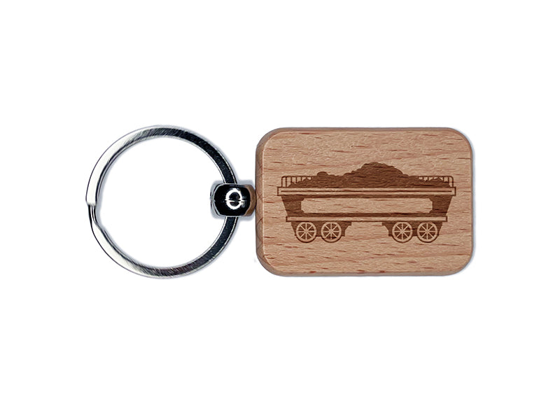 Classic Vintage Locomotive Train Tender Coal Fuel Car Engraved Wood Rectangle Keychain Tag Charm