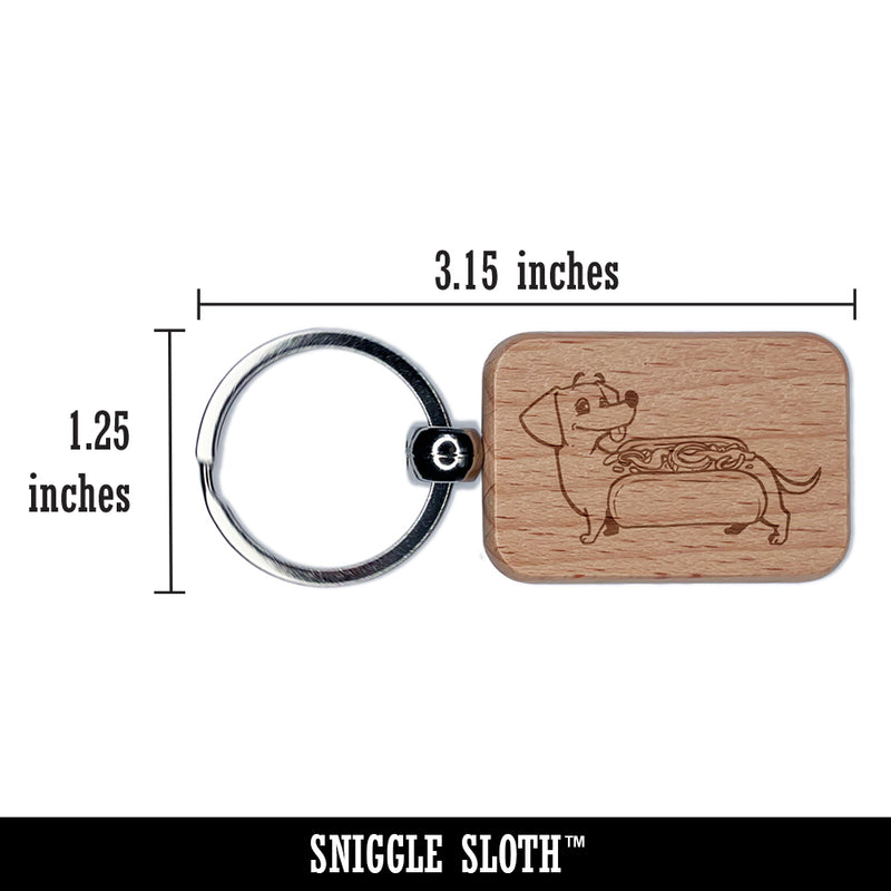 Dachshund Dashing Hot Dog Wiener Engraved Wood Rectangle Keychain Tag Charm