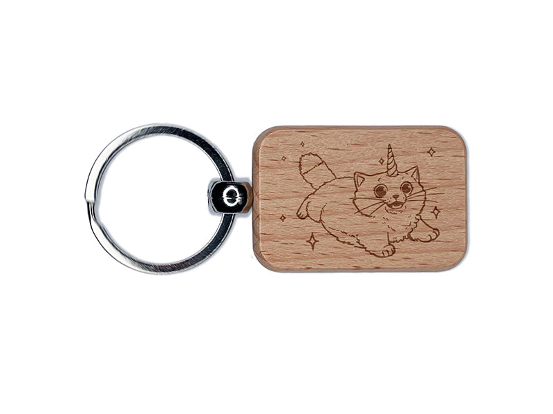 Fabulous Cat Unicorn Caticorn with Sparkles Engraved Wood Rectangle Keychain Tag Charm