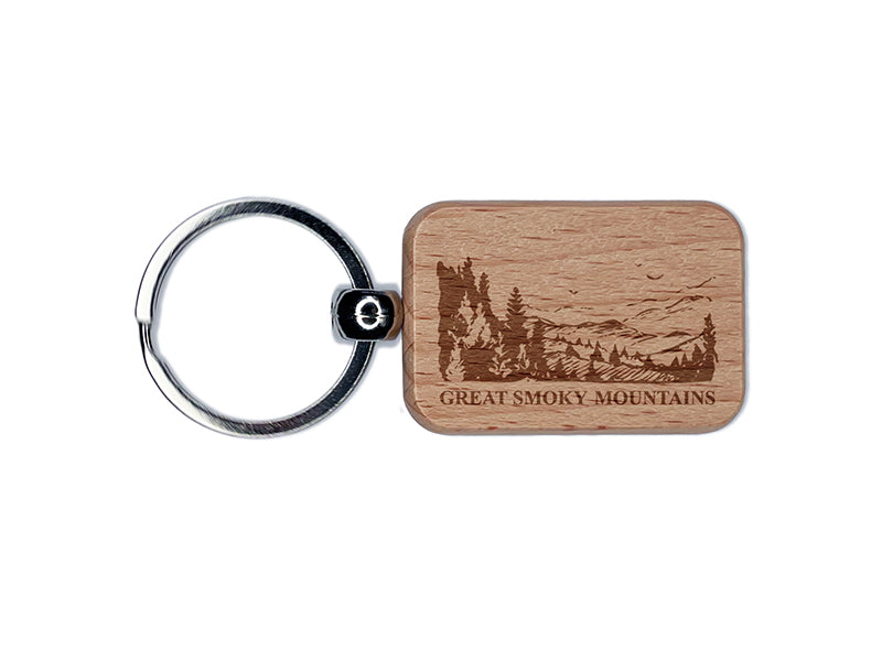National Park Great Smokey Mountains Engraved Wood Rectangle Keychain Tag Charm