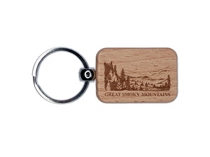 National Park Great Smokey Mountains Engraved Wood Rectangle Keychain Tag Charm