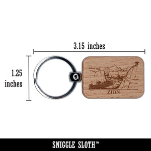 National Park Zion Engraved Wood Rectangle Keychain Tag Charm