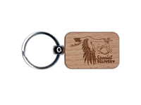 Special Delivery Stork with Newborn Baby Engraved Wood Rectangle Keychain Tag Charm