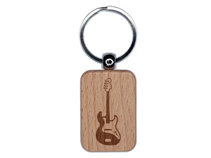 Electric Bass Guitar Rock Musical Instrument Engraved Wood Rectangle Keychain Tag Charm