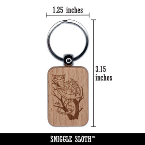 Inquisitive Young Dragon Resting on Branch Engraved Wood Rectangle Keychain Tag Charm