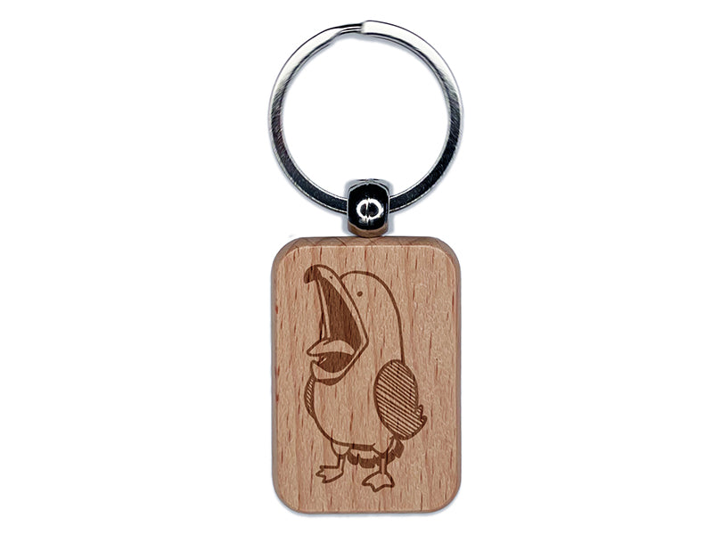 Noisy Seagull Bird with Mouth Agape Engraved Wood Rectangle Keychain Tag Charm