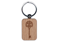 Skeleton Bone Master Key Passkey Warded Lock Engraved Wood Rectangle Keychain Tag Charm