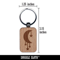 Moon with Hanging Stars Engraved Wood Rectangle Keychain Tag Charm