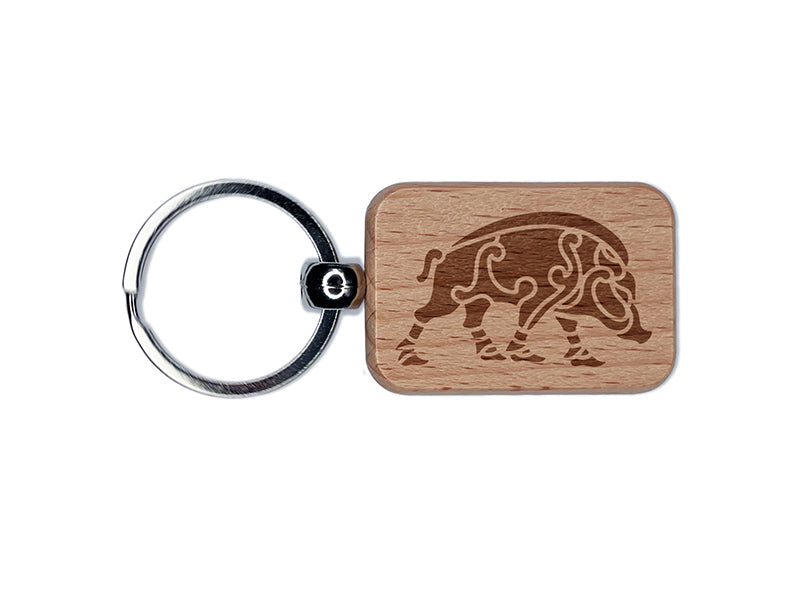 Boar Viking Nordic Celtic Engraved Wood Rectangle Keychain Tag Charm