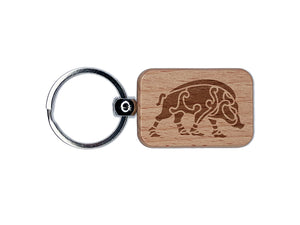 Boar Viking Nordic Celtic Engraved Wood Rectangle Keychain Tag Charm