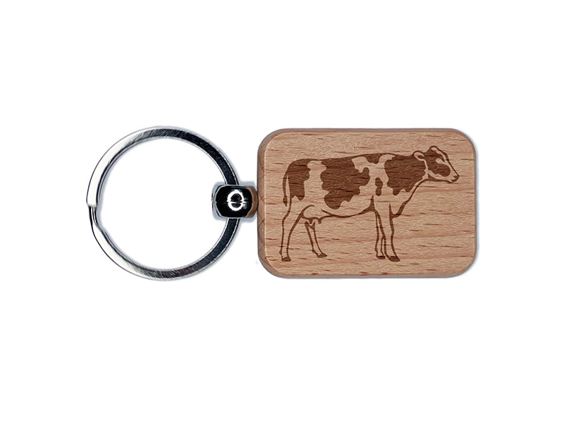 Farm Dairy Cow Milk Side Engraved Wood Rectangle Keychain Tag Charm