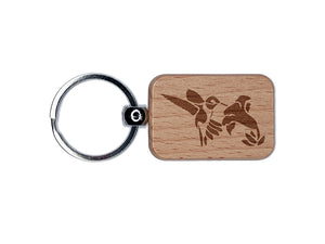 Hummingbird with Flower Engraved Wood Rectangle Keychain Tag Charm