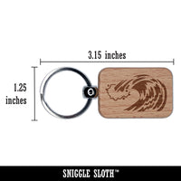 Ocean Wave Crashing Engraved Wood Rectangle Keychain Tag Charm