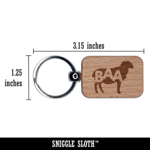 Sheep Baa Farm Animal Engraved Wood Rectangle Keychain Tag Charm