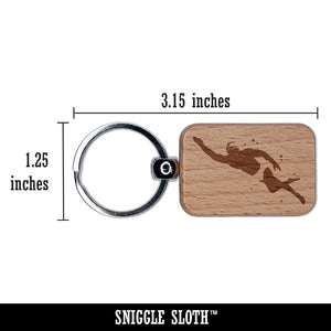 Swimmer Man Freestyle Swimming Diving Cap Goggles Engraved Wood Rectangle Keychain Tag Charm