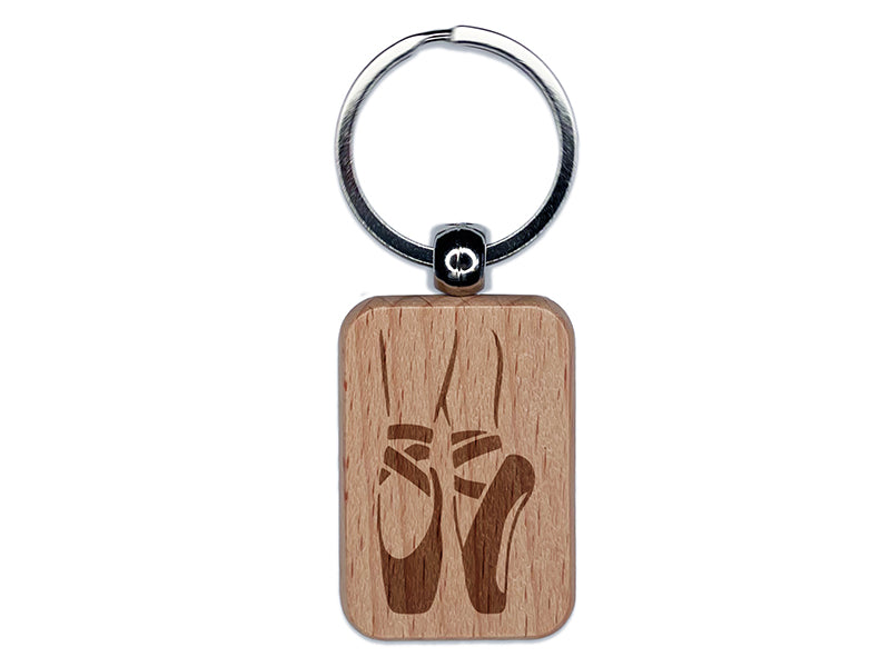 Ballerina on Toes Slippers Shoes Ballet Dance Engraved Wood Rectangle Keychain Tag Charm