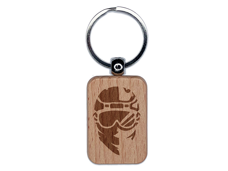 Snowboarder Helmet and Goggles with Bandana Engraved Wood Rectangle Keychain Tag Charm