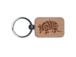Southwestern Style Tribal Armadillo Engraved Wood Rectangle Keychain Tag Charm