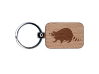 Wandering Raccoon Trash Panda Engraved Wood Rectangle Keychain Tag Charm