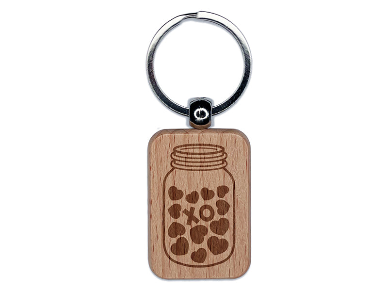 Mason Jar of Hearts Love Valentine's Day Engraved Wood Rectangle Keychain Tag Charm