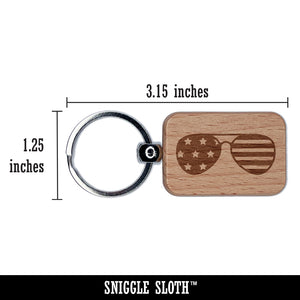 Patriotic Aviator Sunglasses American Flag Engraved Wood Rectangle Keychain Tag Charm