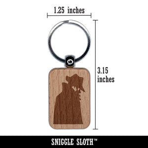 Spy Noir Espionage Trench Coat and Hat Engraved Wood Rectangle Keychain Tag Charm