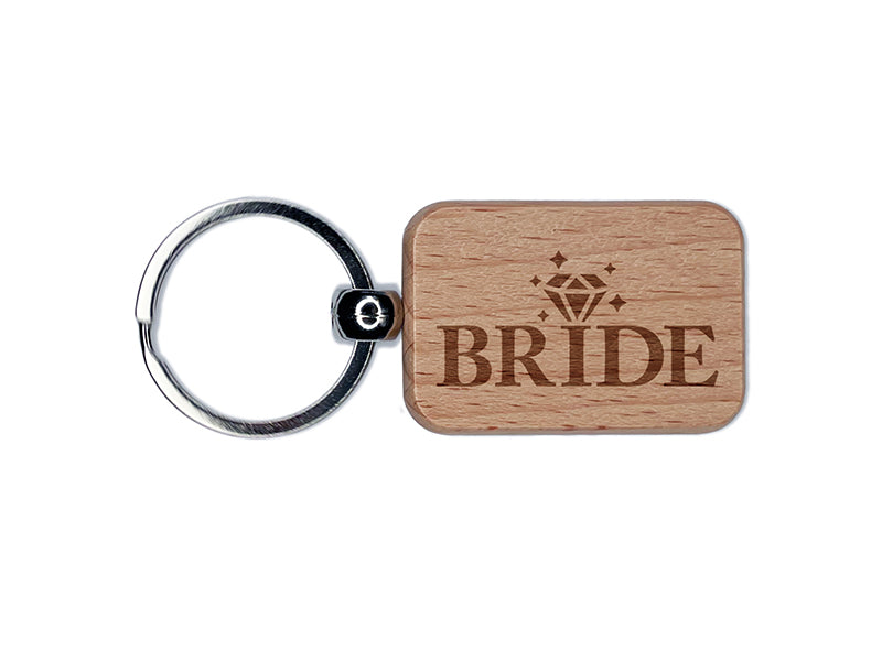 Bride Diamond Detail Wedding Love Engraved Wood Rectangle Keychain Tag Charm